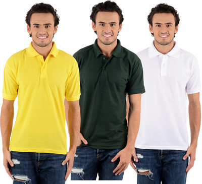 

Blaze Solid Men' Polo Neck Multicolor T-Shirt(Pack of 3, Dark green;white;yellow