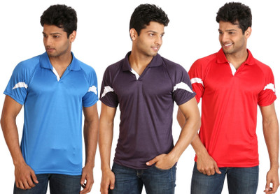 

Campus Sutra Solid Men Polo Neck Red, Light Blue, Purple T-Shirt(Pack of 3)