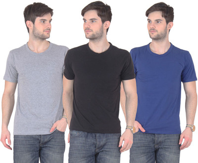 

FnMe Solid Men' Round Neck Multicolor T-Shirt(Pack of 3, Black;blue;grey