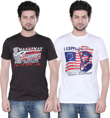 

Zebu Printed Men' Round Neck Multicolor T-Shirt(Pack of 2