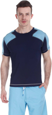 

Zobello Self Design Men's Round Neck Multicolor T-Shirt, Aqua blue;midnight navy