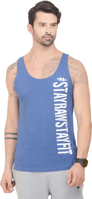 

RAWFITT Self Design Men's Halter Neck Blue, White T-Shirt