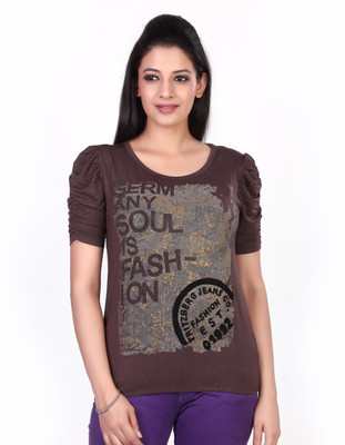 

Fritzberg Printed Women' Round Neck Brown T-Shirt, Mocha