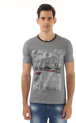 

Monte Carlo Graphic Print Men's Round Neck Grey T-Shirt