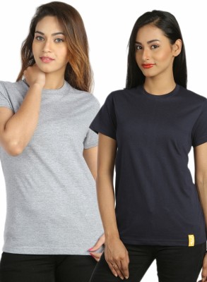 

Campus Sutra Solid Women' Round Neck Grey, Blue T-Shirt(Pack of 2