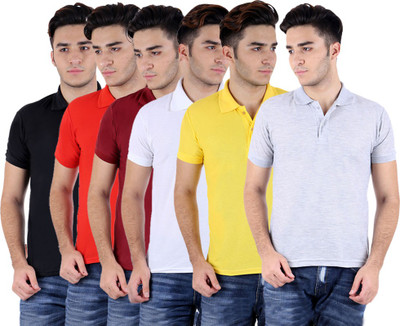 

Sanvi Traders Solid Men Polo Neck Multicolor T-Shirt(Pack of 6