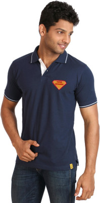 

Campus Sutra Solid Men Polo Neck Blue T-Shirt
