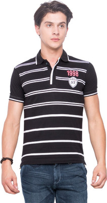 

Mufti Striped Men's Polo Neck Black T-Shirt