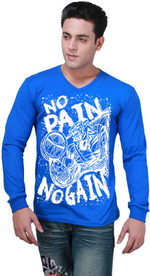 

Inkovy Graphic Print Men' V-neck Blue T-Shirt