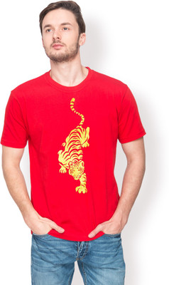 

Foyld Graphic Print Men's Round Neck Red, Gold T-Shirt