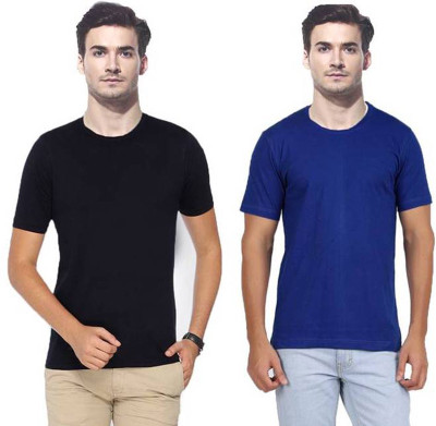 

Gallop Solid Men' Round Neck Black, Dark Blue T-Shirt(Pack of 2, Black;royal blue