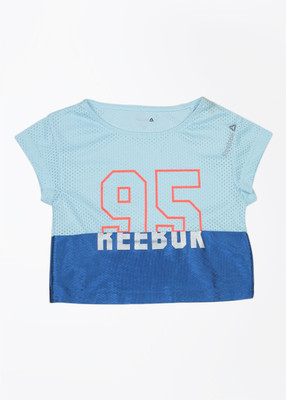 

REEBOK Girls Self Design T Shirt(Blue, Hanblu