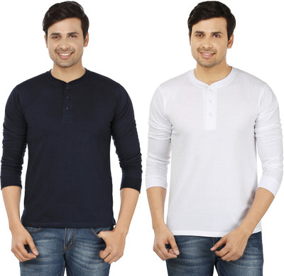 

Weardo Solid Men's Henley Dark Blue, White T-Shirt(Pack of 2, Navy blue;white