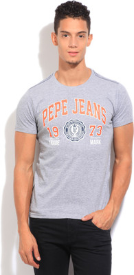 

Pepe Jeans Printed Men' Round Neck Grey T-Shirt, Gr-melan