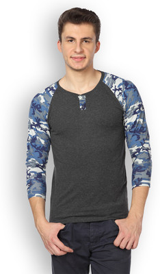 

DIFFERENCE OF OPINION Solid Men's Henley Blue T-Shirt