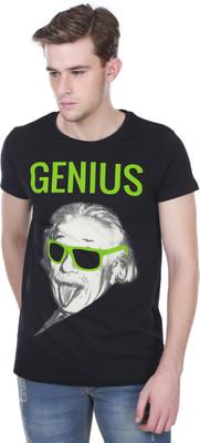 

White Kalia Printed Men's Round Neck Black T-Shirt