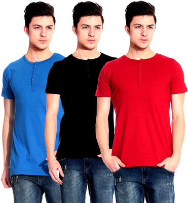 

Lemon & Vodka Solid Men's Henley Multicolor T-Shirt(Pack of 3), Black