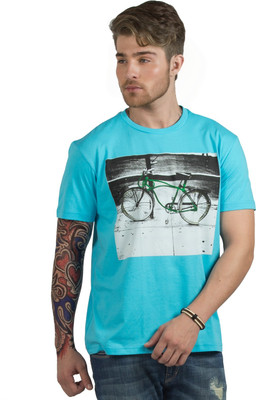 

HotTribes Printed Men's Round Neck Light Blue T-Shirt, Aqua blue