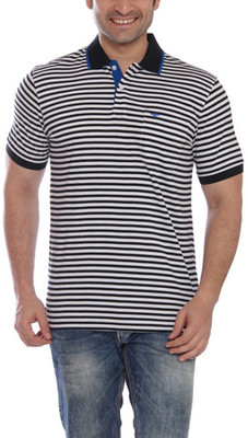 

Park Avenue Striped Men's Flap Collar Neck Blue T-Shirt