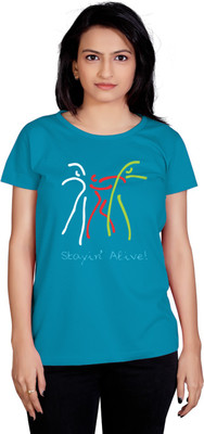 

Tantra Graphic Print Women's Round Neck Blue T-Shirt, Turquoise