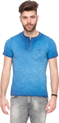 

Mufti Solid Men's Henley Blue T-Shirt