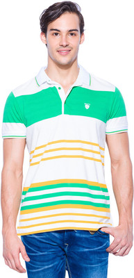 

Mufti Striped Men's Polo Neck Multicolor T-Shirt, Green