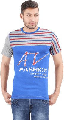 

Al-Harsha Trend Striped Men's Round Neck Grey, Blue T-Shirt, Grey;ink blue