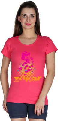 

Faireno Printed Women's Round Neck Pink T-Shirt