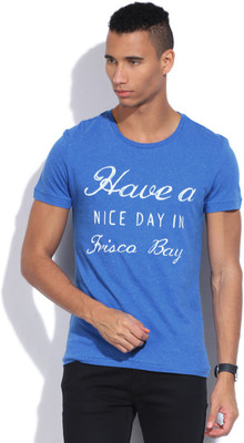 

United Colors of Benetton. Printed Men's Round Neck Blue T-Shirt, 65q