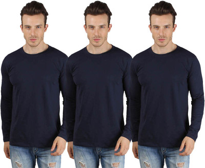 

SayItLoud Solid Men's Round Neck Blue T-Shirt(Pack of 3, Navy blue