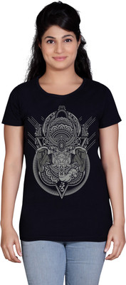 

Tantra Printed Women's Round Neck Black T-Shirt