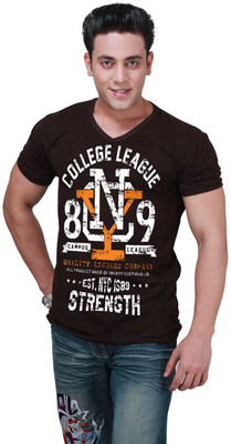 

Inkovy Graphic Print Men's V-neck Brown T-Shirt