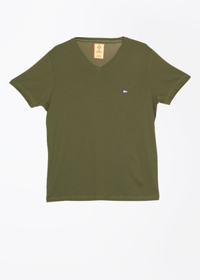 Global Nomad Solid Men's V-neck Green T-Shirt, Military green