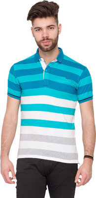 

Mufti Striped Men's Polo Neck Blue T-Shirt, Turq