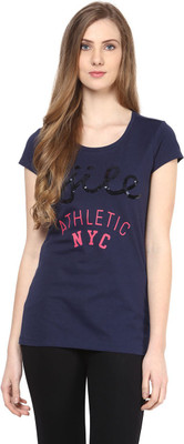 

Ajile by Pantaloons Graphic Print Women' Round Neck Blue T-Shirt, Navy