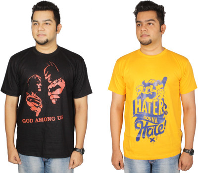 

Leo Clothing Printed Men's Round Neck Reversible Black, Yellow T-Shirt(Pack of 2)