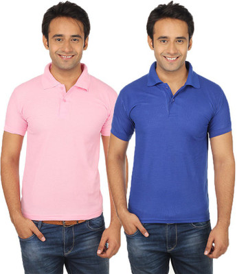

Quetzal Solid Men's Polo Neck Blue, Pink T-Shirt(Pack of 2