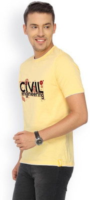 

Campus Sutra Printed Men Round Neck Yellow T-Shirt