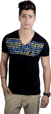 

Spur Printed Men' V-neck Black T-Shirt