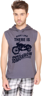 

SayItLoud Printed Men's Hooded Grey T-Shirt, Dark grey