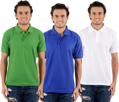 

Blaze Solid Men's Polo Neck Multicolor T-Shirt(Pack of 3, Light green;royal blue;white