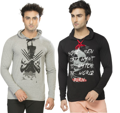 

Alan Jones Printed Men's Hooded Black, Grey T-Shirt(Pack of 2