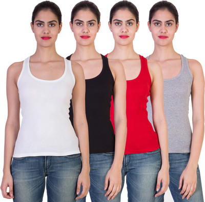 

2 Day Solid Women's Round Neck Multicolor T-Shirt(Pack of 4), Black;grey;red;white