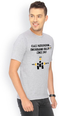 

Campus Sutra Printed Men Round Neck Grey T-Shirt