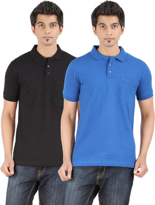 

Ap'pulse Solid Men' Polo Neck Black, Blue T-Shirt(Pack of 2, Black;rblue