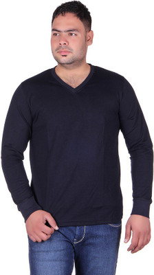

Vivid Bharti Solid Men's V-neck Dark Blue T-Shirt