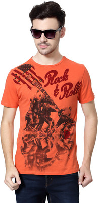 

SF Jeans by Pantaloons Solid Men's Round Neck Orange T-Shirt, Light red