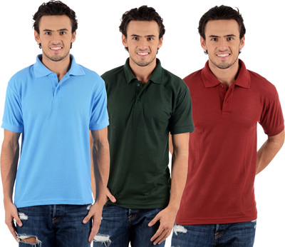 

Blaze Solid Men' Polo Neck Multicolor T-Shirt(Pack of 3, Dark green;maroon;sky blue