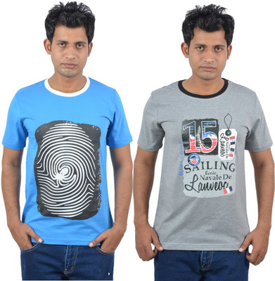 

Josh Button Solid Men's Round Neck Blue T-Shirt(Pack of 2, Blue;grey