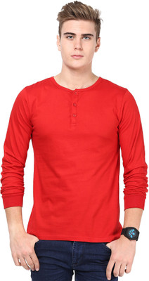 

Inkovy Solid Men's Henley Red T-Shirt